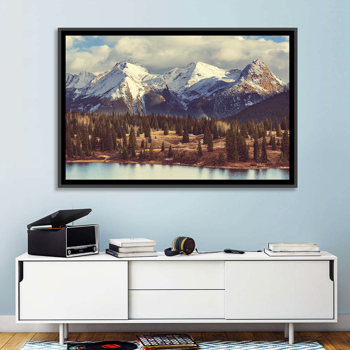 Snow-capped Colorado Rockies Wall Art in a room, landscape
