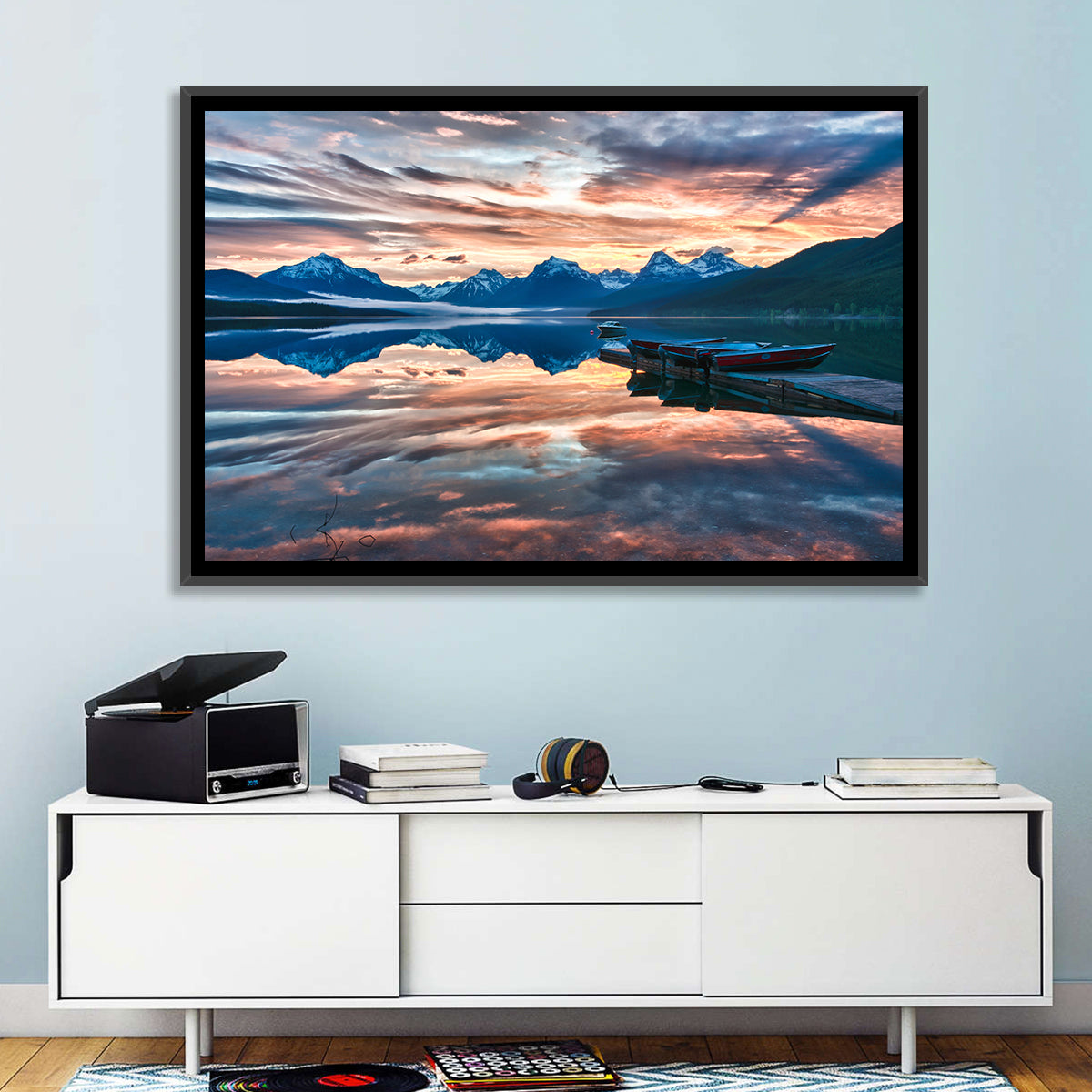 Lake Mcdonald Sunrise Wall Art in a room, landscape