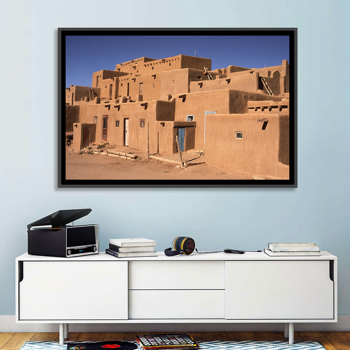 Taos Pueblo North House Wall Art in a room, landscape
