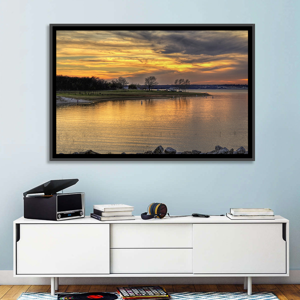 Lake Whitney Sunset Wall Art in a room, landscape