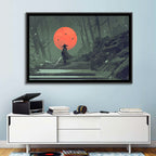 Samurai Under Red Moon Wall Art