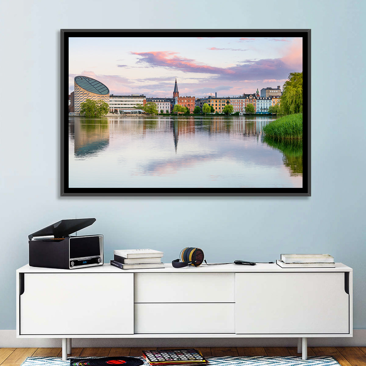 Copenhagen Lake at Sunset Wall Art in a room, landscape