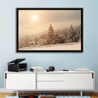 Snowy Pine Forest at Golden Hour Wall Art