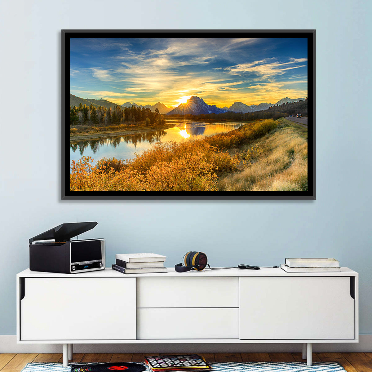 Oxbow Bend Sunrise Wall Art in a room, landscape