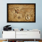 Retro Map with Biplane and Compass Wall Art