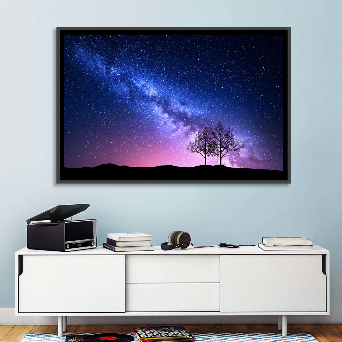 Milky Way Nebula Sky with Silhouetted Trees Wall Art