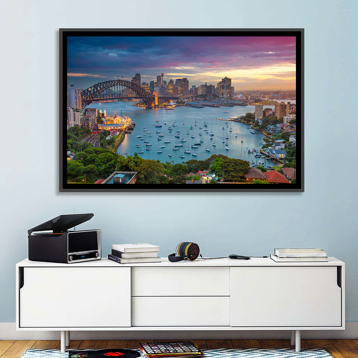 Sydney Harbour Sunset Wall Art in a room, landscape