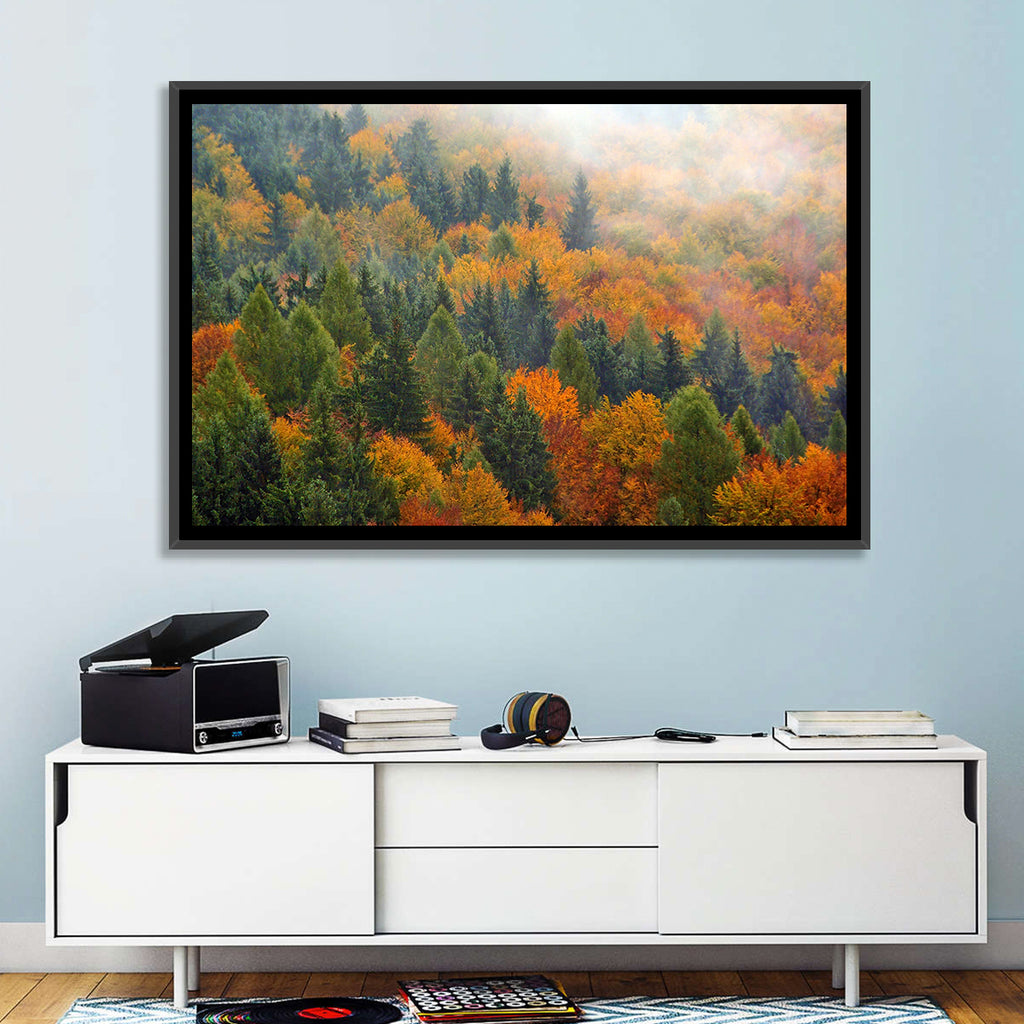 Misty Autumn Forestscape Wall Art