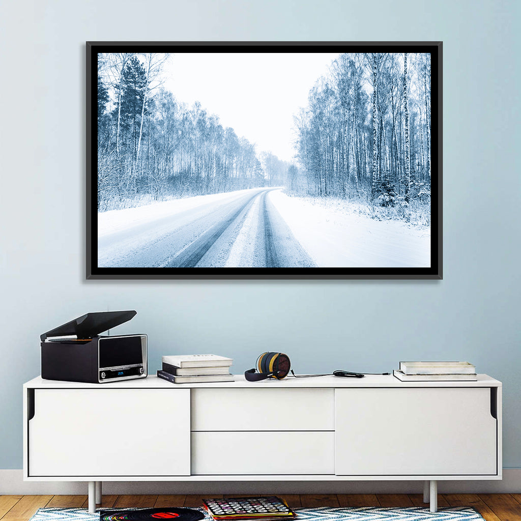 Tire Tracks on Snowy Road Wall Art