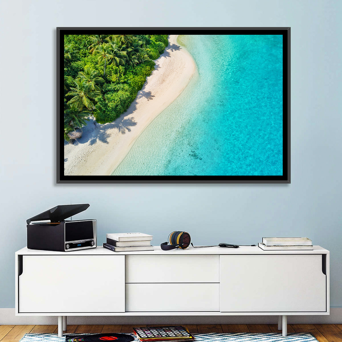 Secluded Tropical Beach Wall Art in a room, landscape