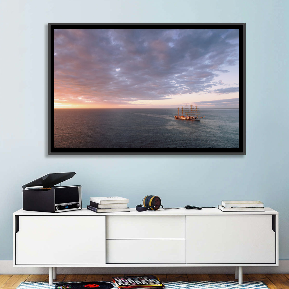 Sunlit Tall Ship at Sea Wall Art