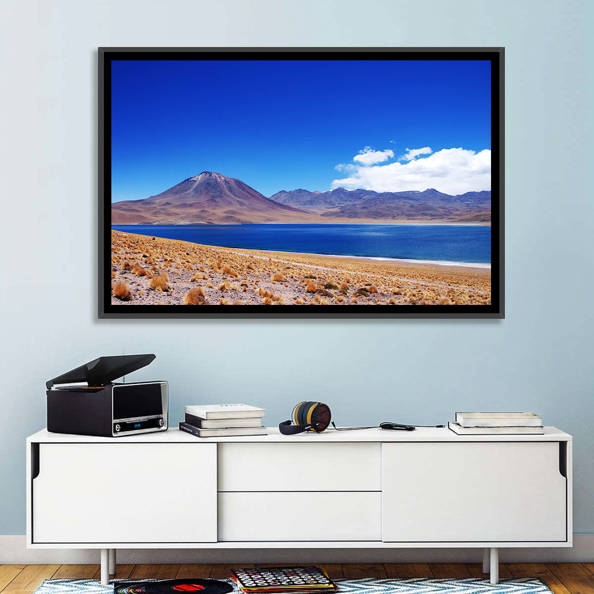 Miscanti Lagoon and Miñiques Volcano Wall Art in a room, landscape