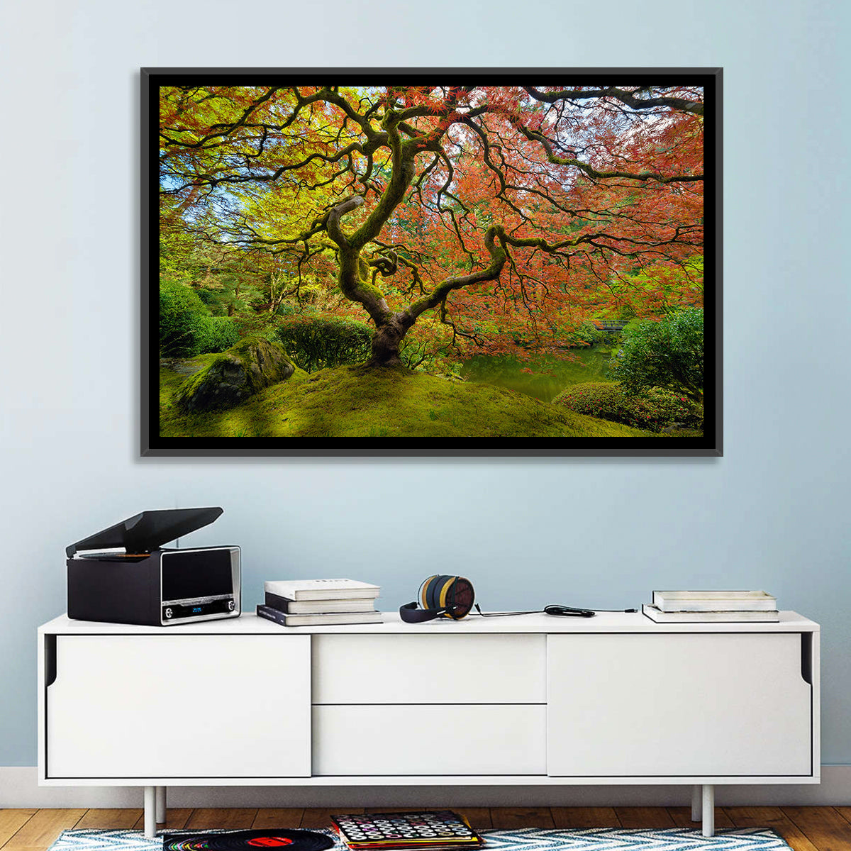 Gnarled Japanese Maple by Garden Pond Wall Art in a room, landscape