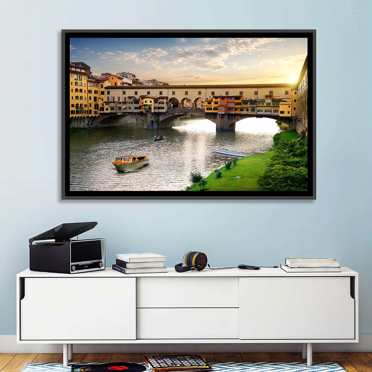 Ponte Vecchio at Golden Hour Wall Art in a room, landscape
