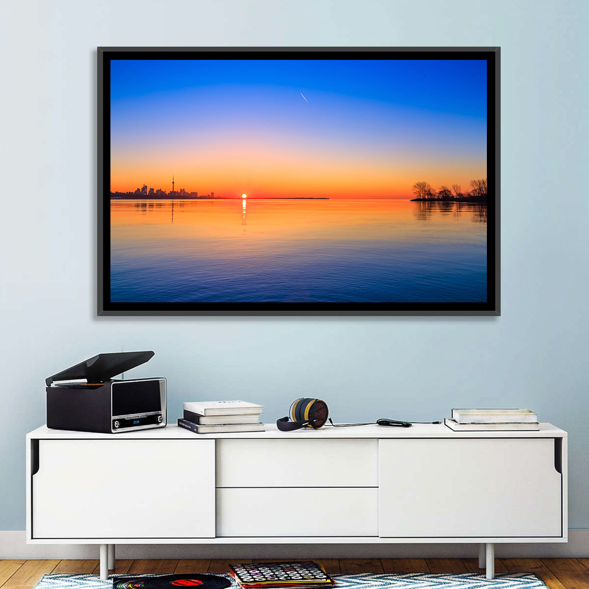 Toronto Sunset Over Lake Ontario Wall Art in a room, landscape