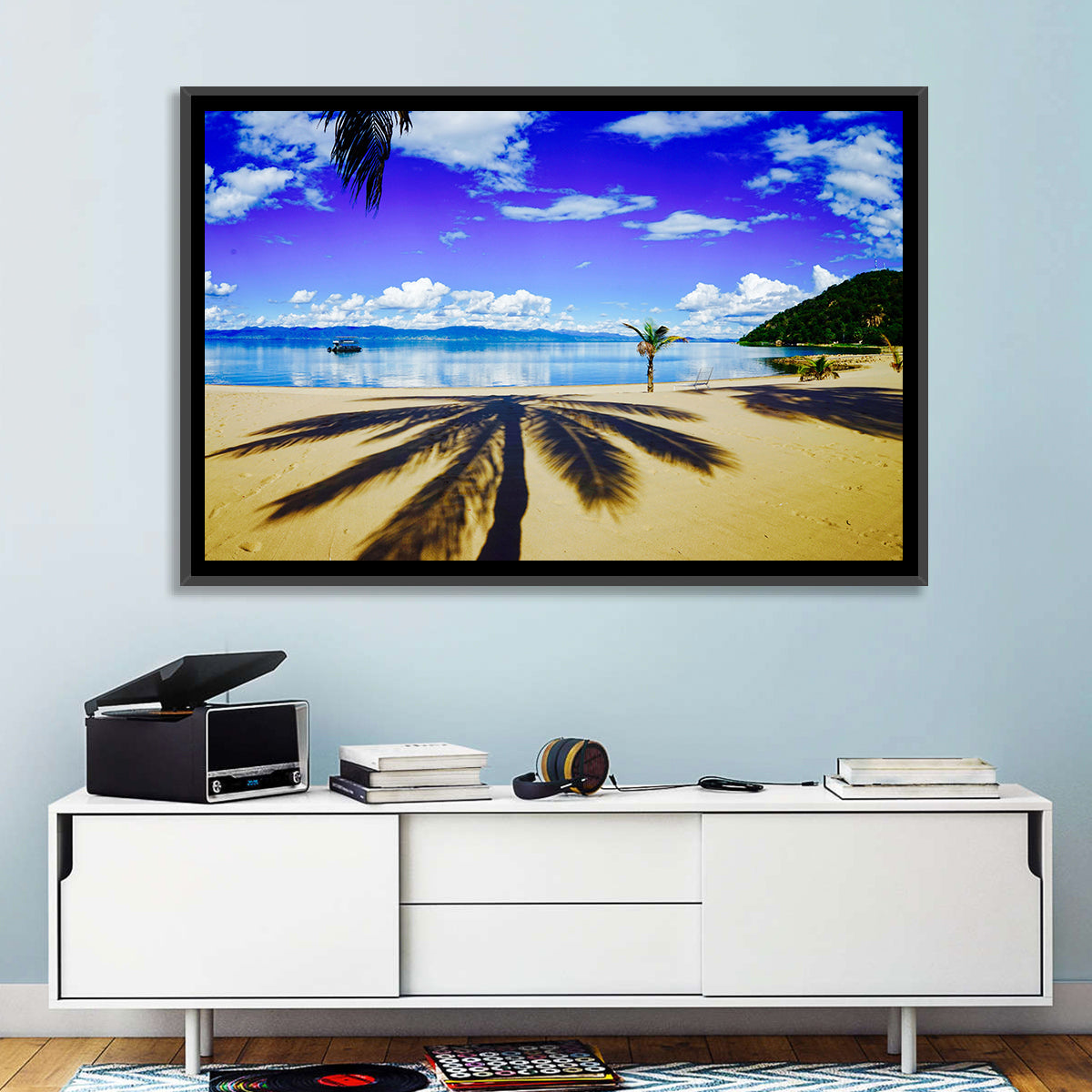 Lake Malawi Palm Shadow Wall Art in a room, landscape