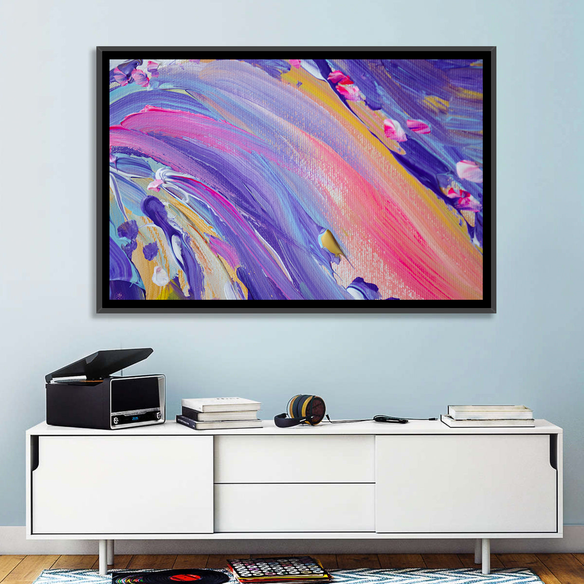 Sliding Hill Brushstrokes Wall Art in a room, landscape