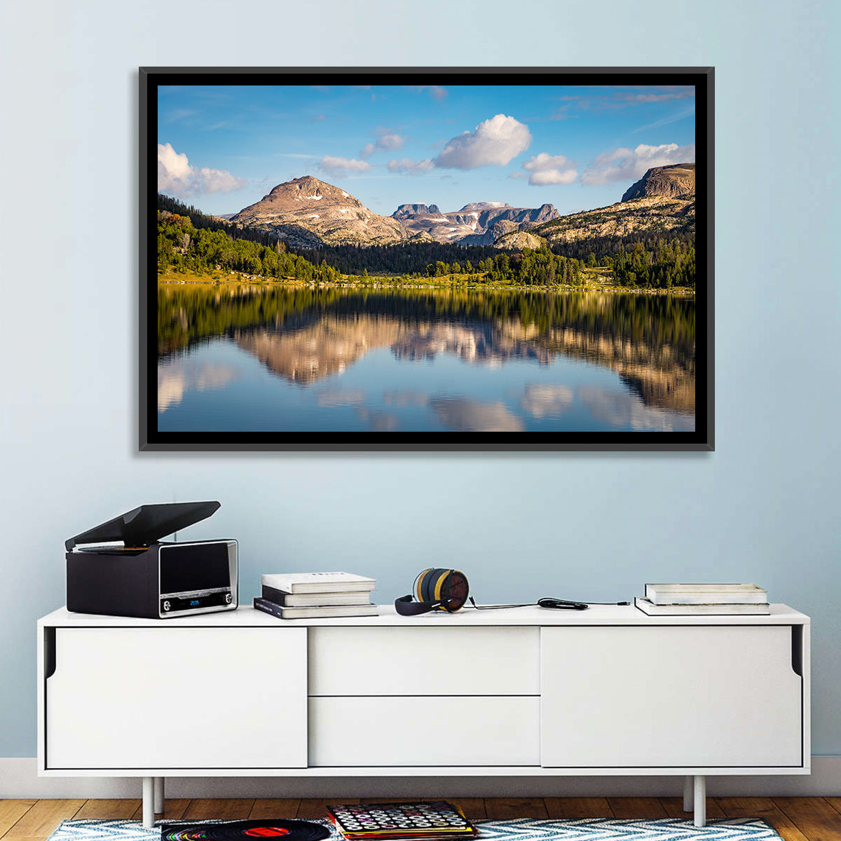 Island Lake Reflection, Montana Wall Art in a room, landscape