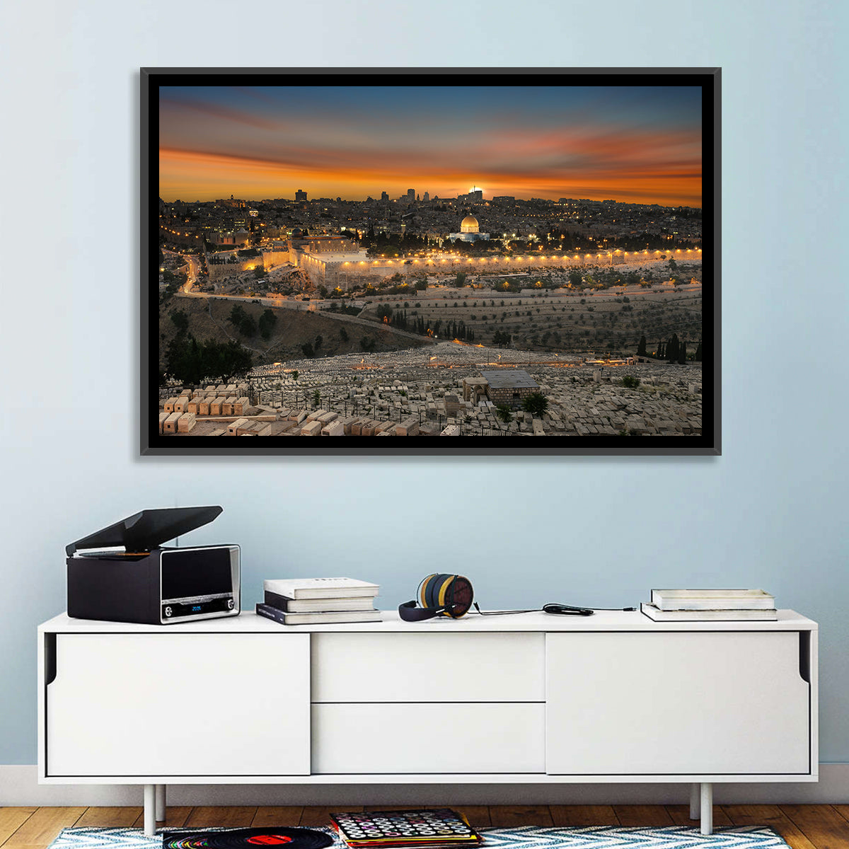 Jerusalem Sunset Over Temple Mount Wall Art in a room, landscape