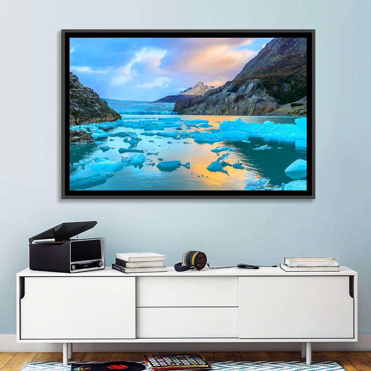 Grey Glacier at Sunset Wall Art in a room, landscape