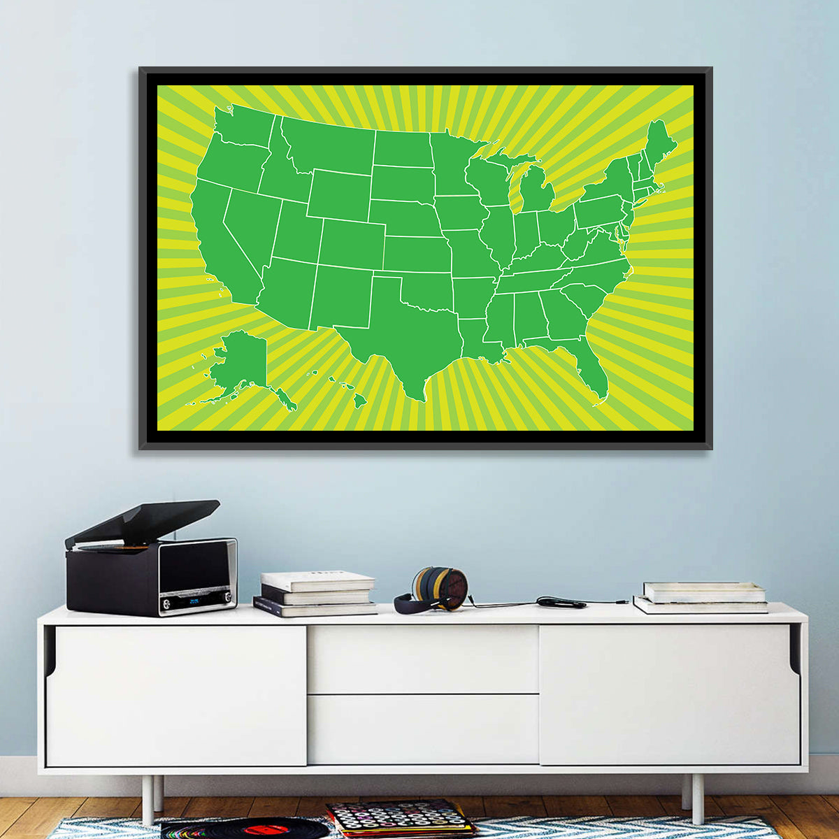 Green Sunburst USA Map Wall Art