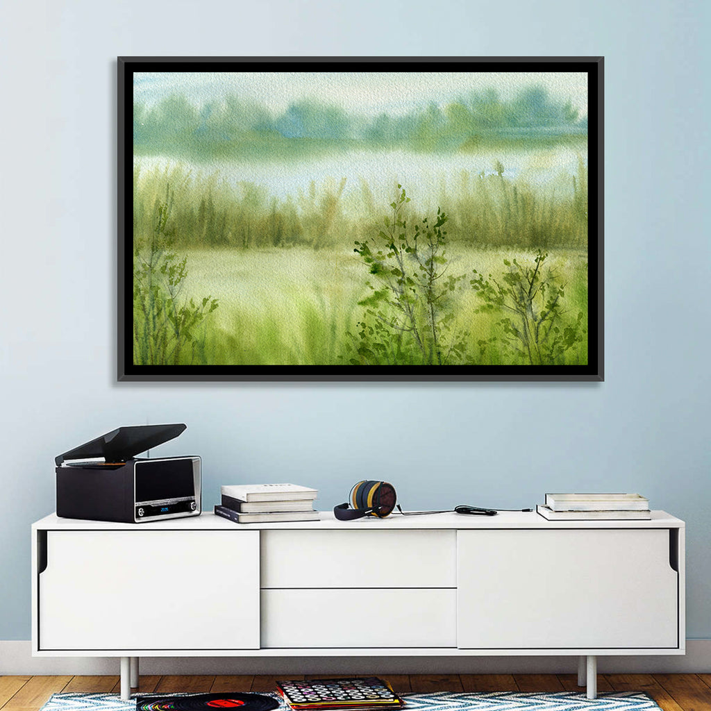Misty River Meadow Watercolor Wall Art
