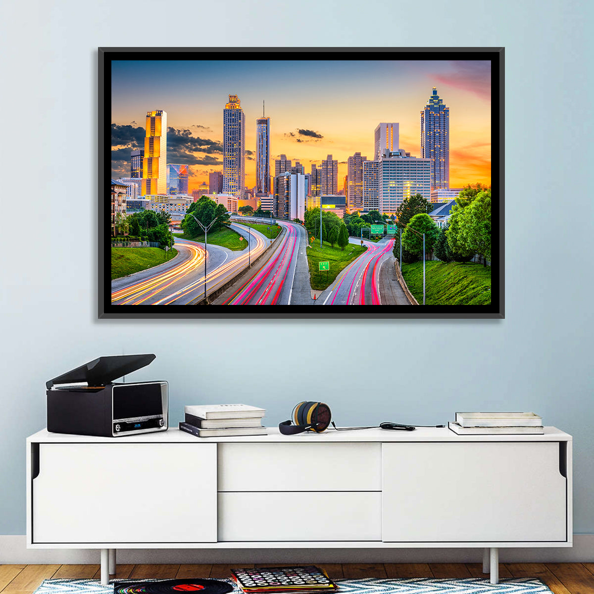 Atlanta Skyline at Dusk Wall Art in a room, landscape