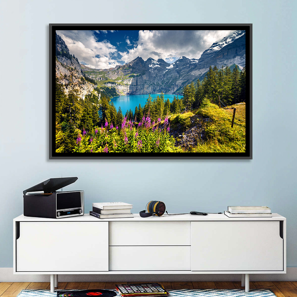 Oeschinensee Summer Landscape Wall Art in a room, landscape