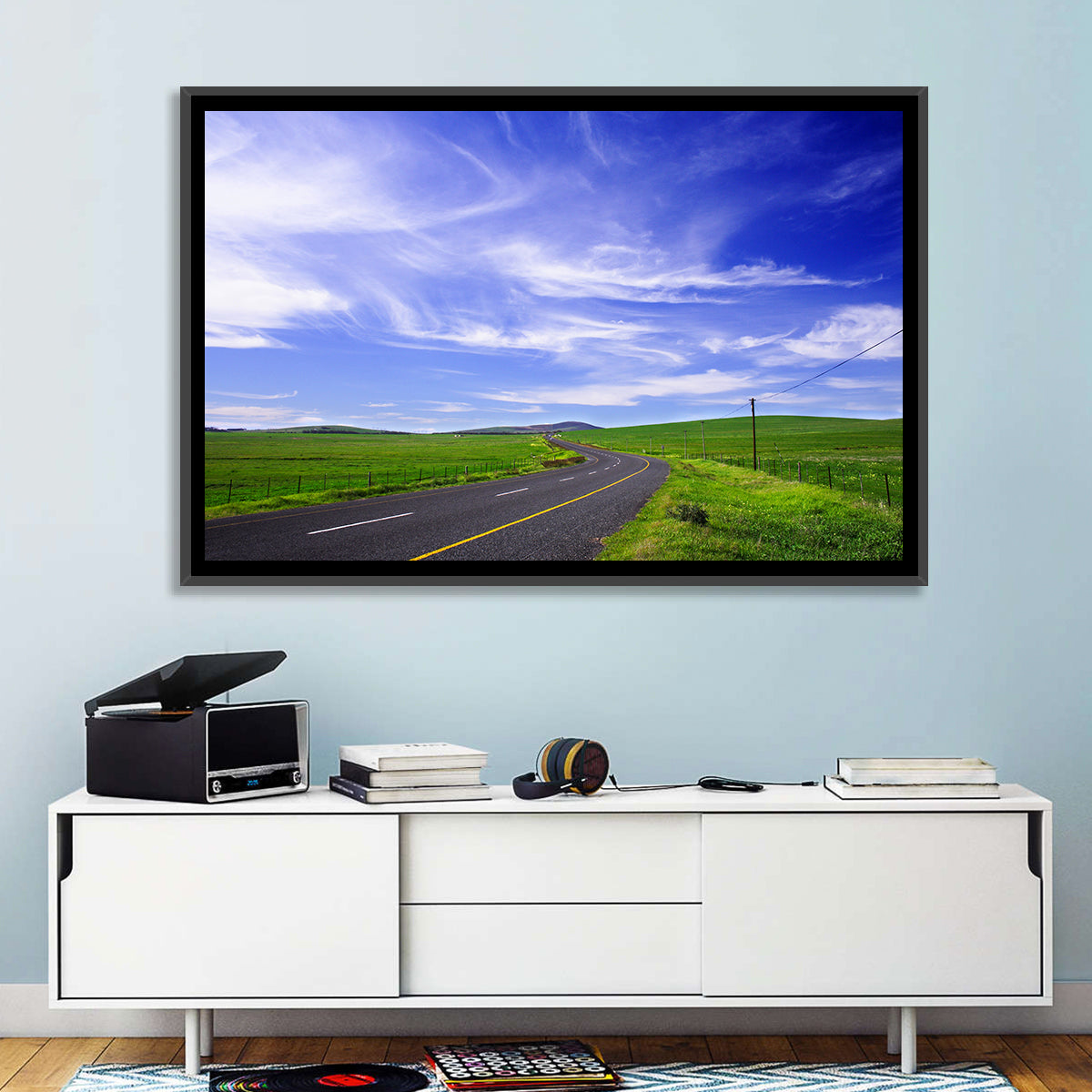 Winding Country Road in Green Fields Wall Art