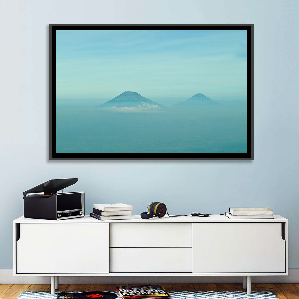 Sumbing and Sindoro Volcanoes Wall Art in a room, landscape