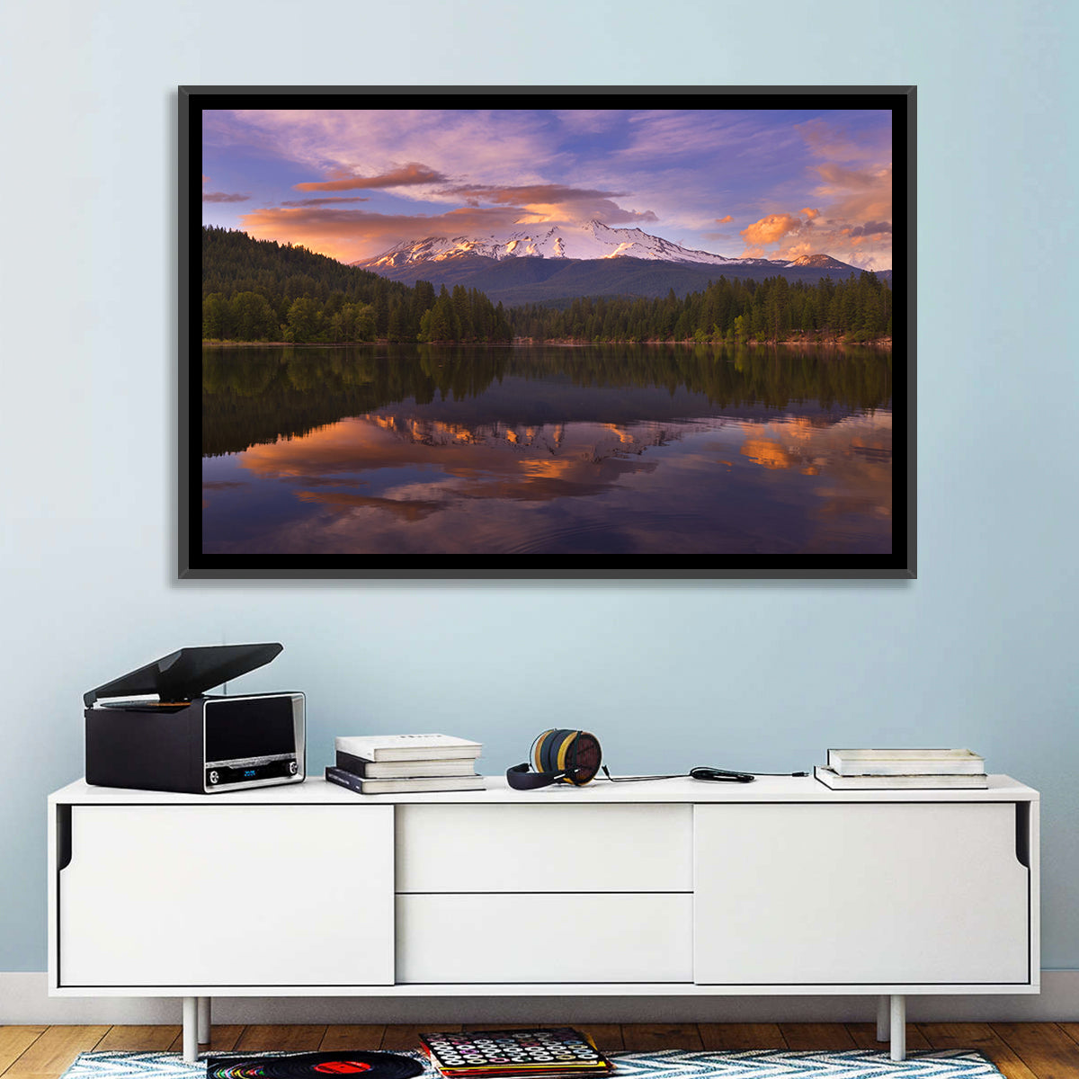 Mt Shasta Over Lake Siskiyou Wall Art in a room, landscape