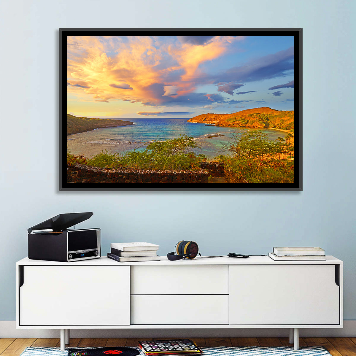 Hanauma Bay Golden Hour Wall Art in a room, landscape