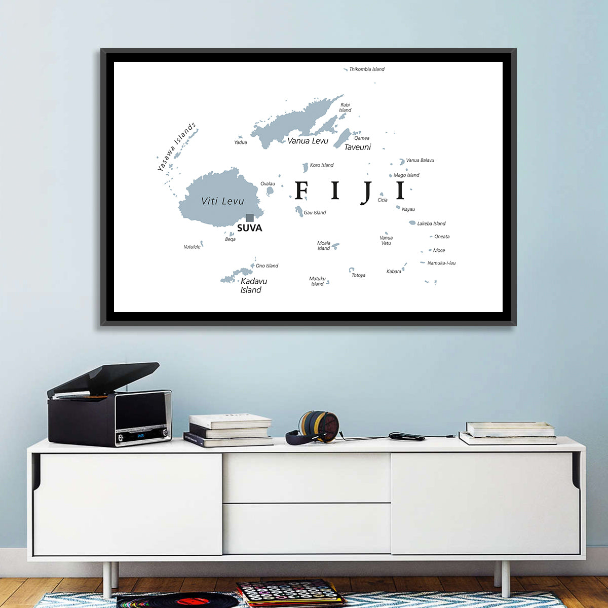 Fiji Islands Political Map Wall Art in a room, landscape