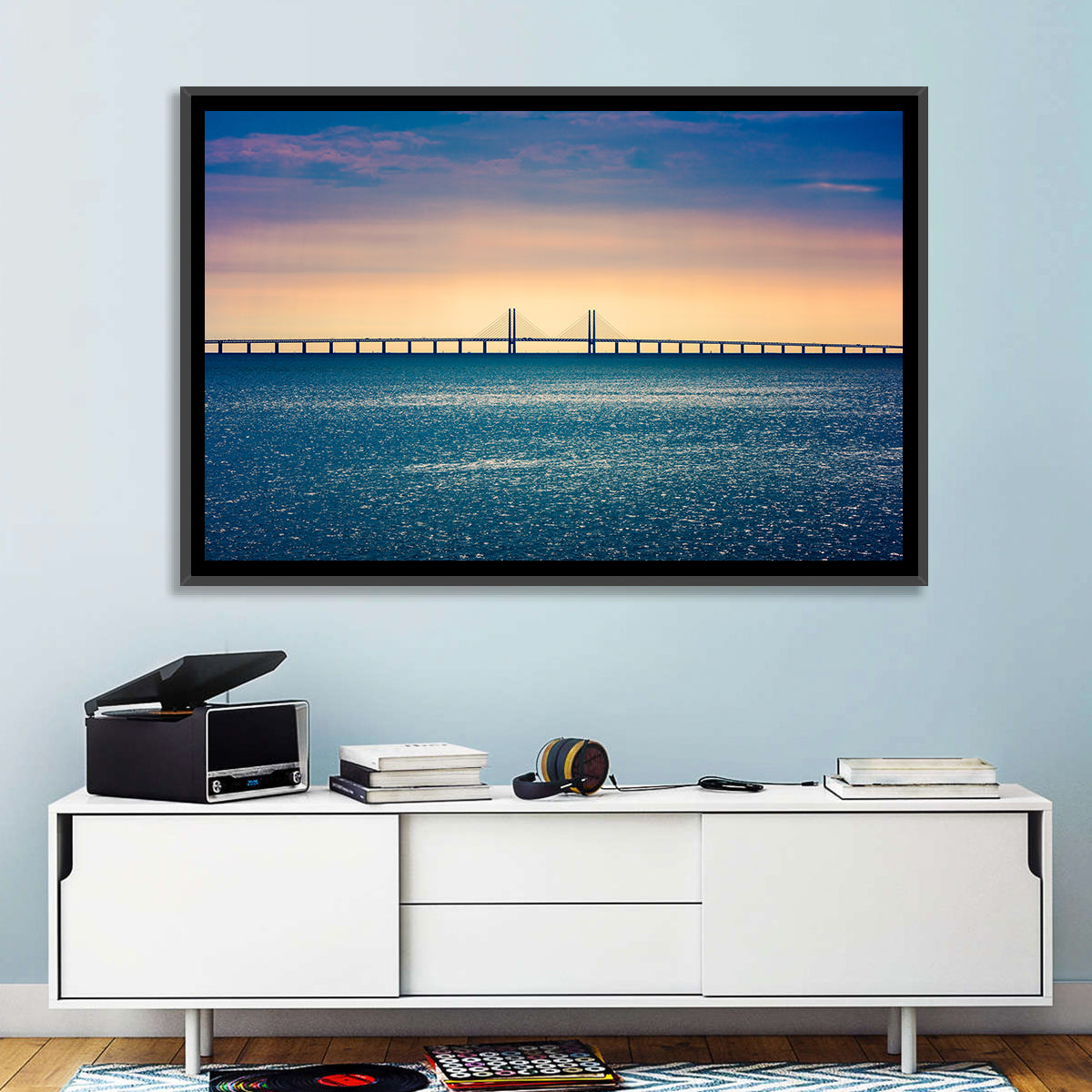 Øresund Bridge at Sunset Wall Art in a room, landscape
