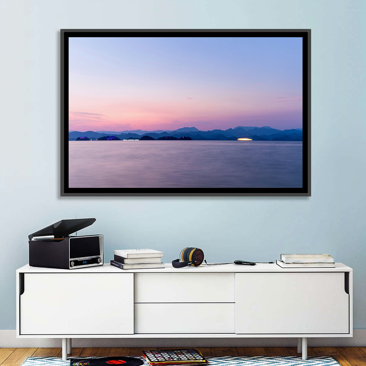 Hangzhou Thousand Island Lake at Dusk Wall Art in a room, landscape