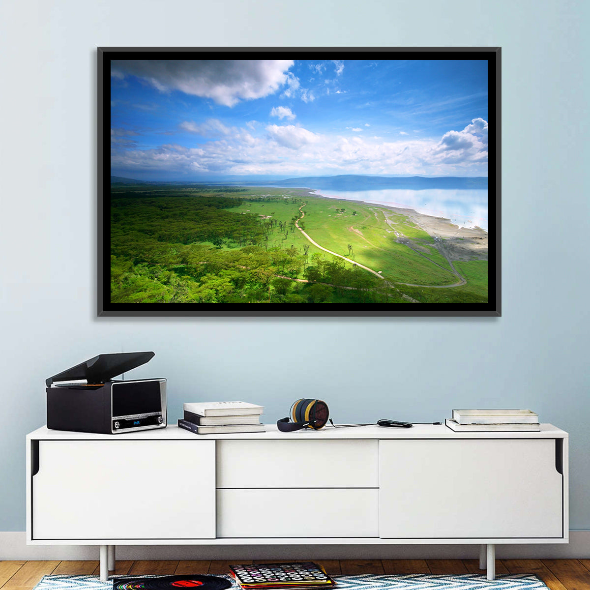 Lake Nakuru Overlook Wall Art in a room, landscape