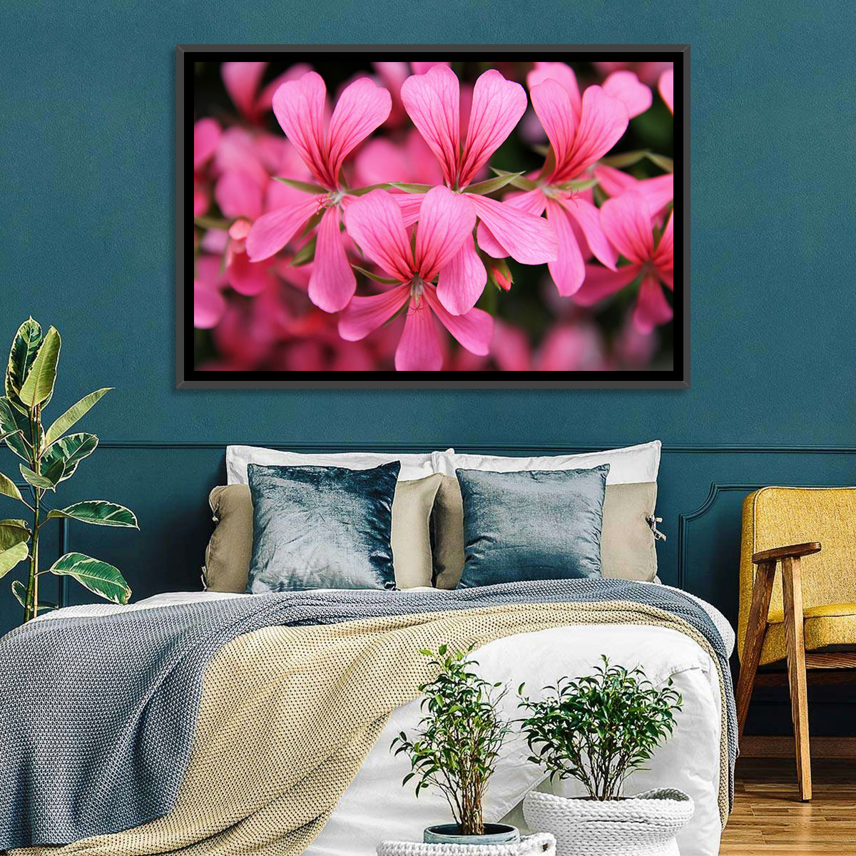 Pink Geranium Close Up Wall Art in a room, landscape