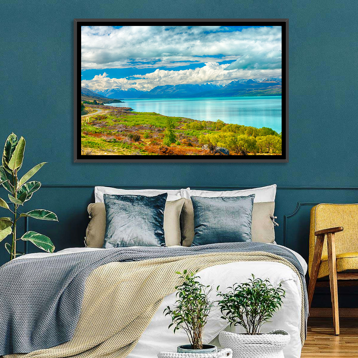 Turquoise Lake Pukaki with Mount Cook Wall Art in a room, landscape
