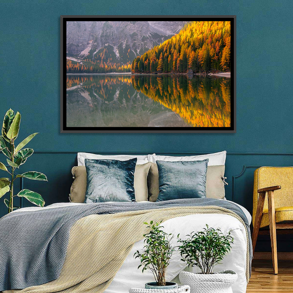 Braies Lake Golden Reflection Wall Art