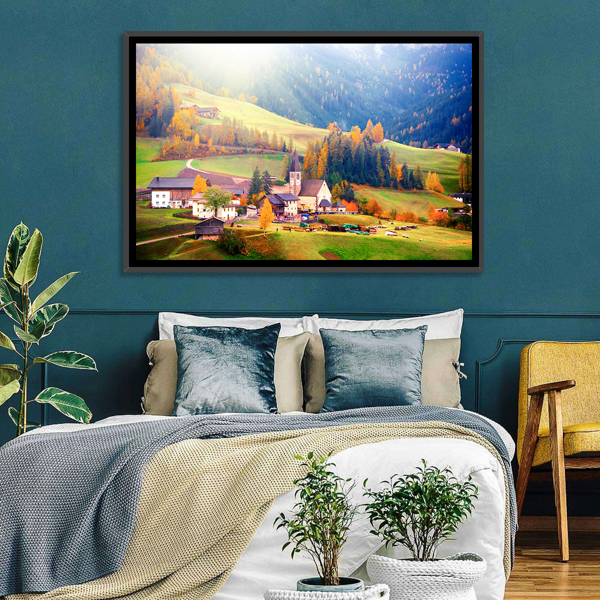 Santa Maddalena Golden Hour Wall Art in a room, landscape