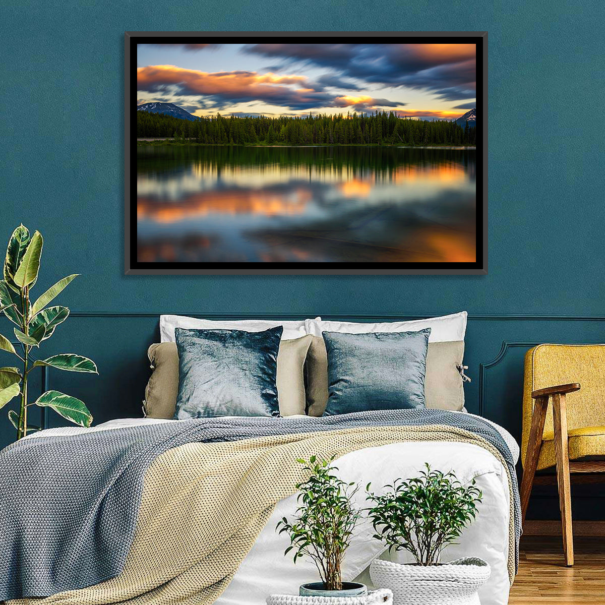Herbert Lake Sunset Reflection Wall Art in a room, landscape