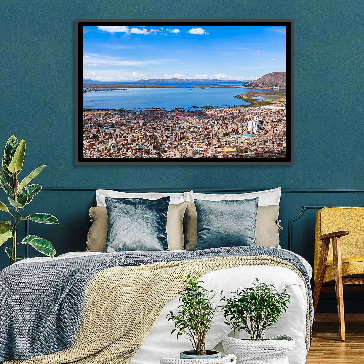 Puno Over Lake Titicaca Wall Art in a room, landscape