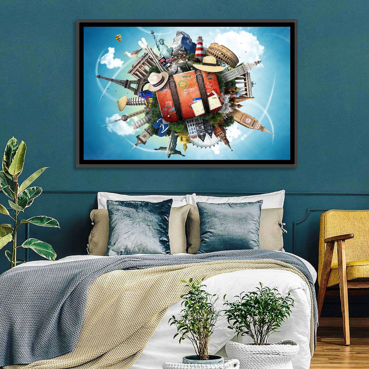 Suitcase and World Landmarks Montage Wall Art