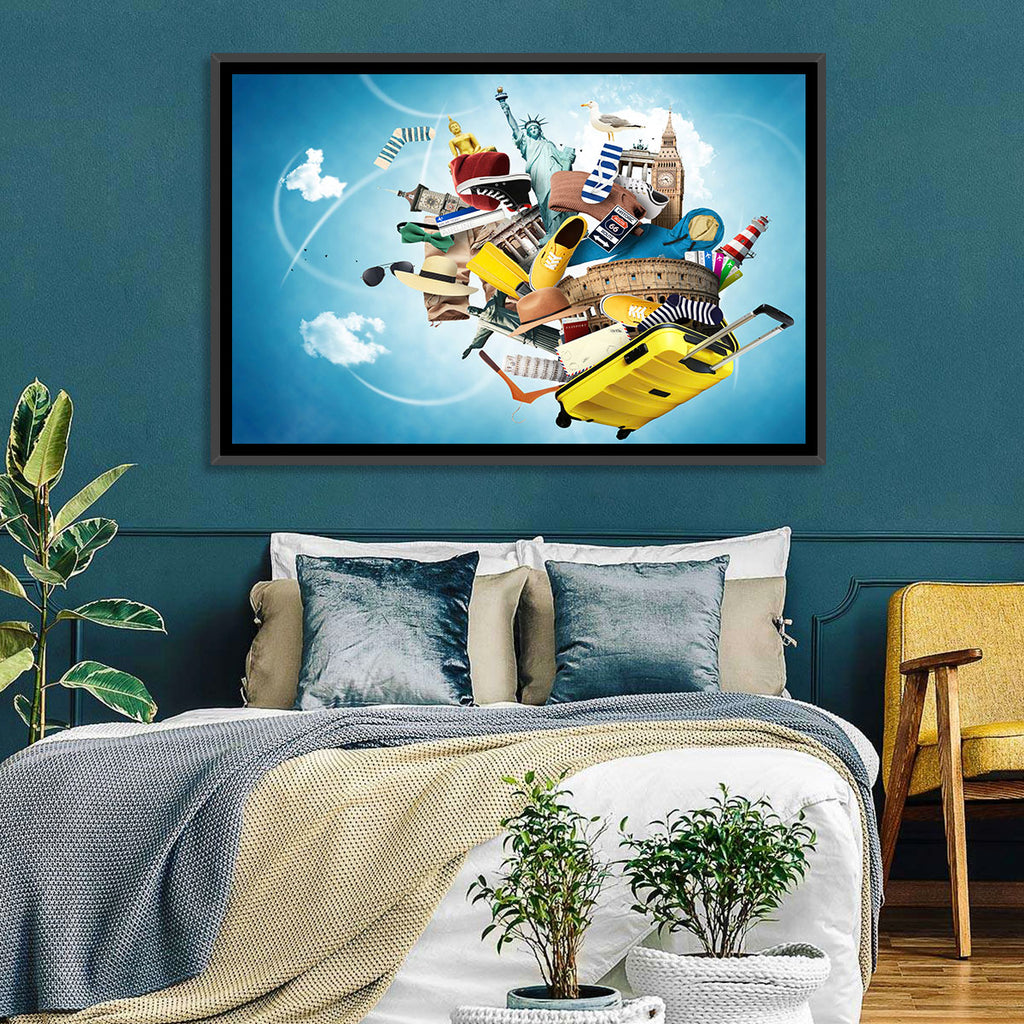 Floating Landmarks with Yellow Suitcase Wall Art