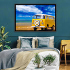 Yellow Vintage Van on Beach Wall Art