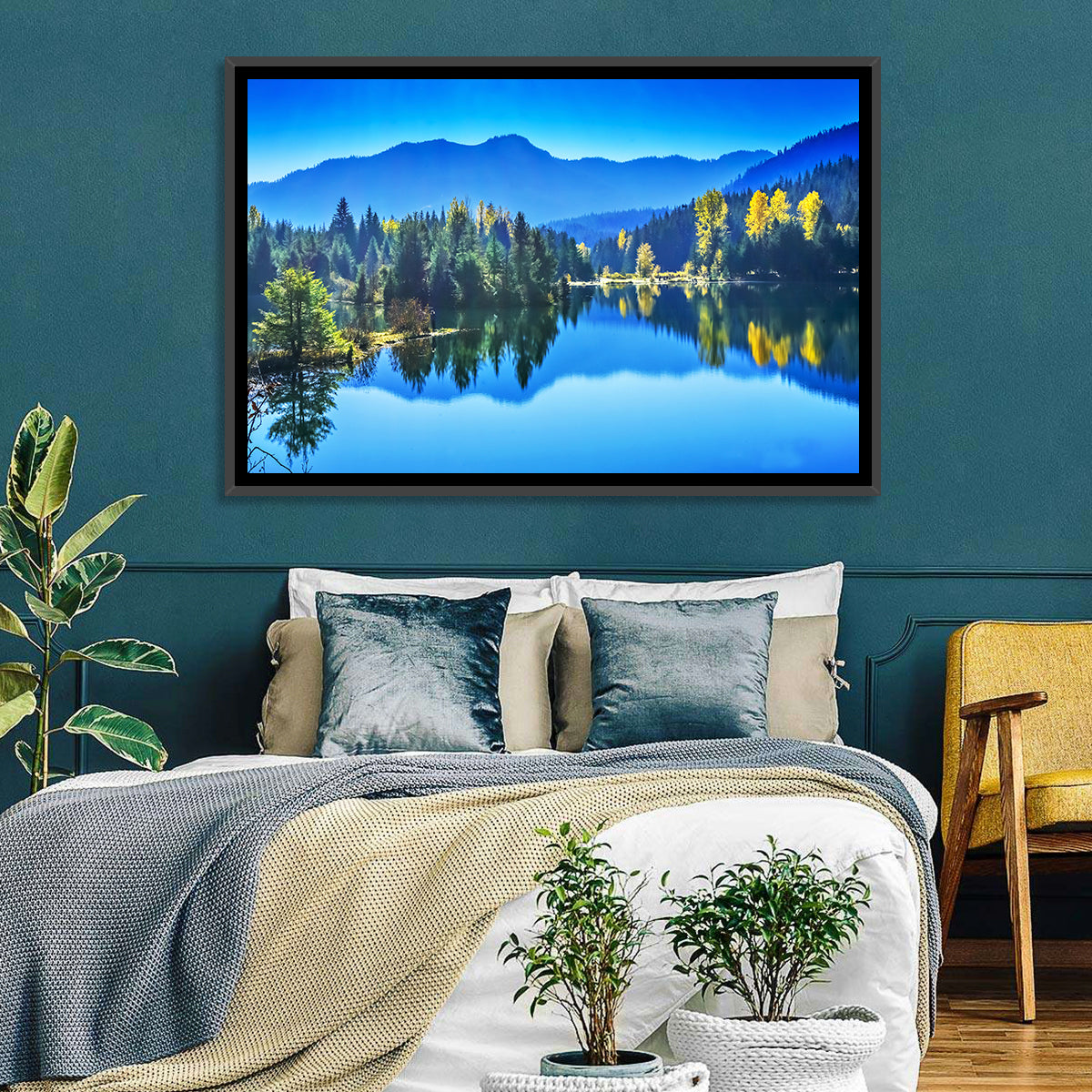 Gold Lake Reflection Wall Art in a room, landscape