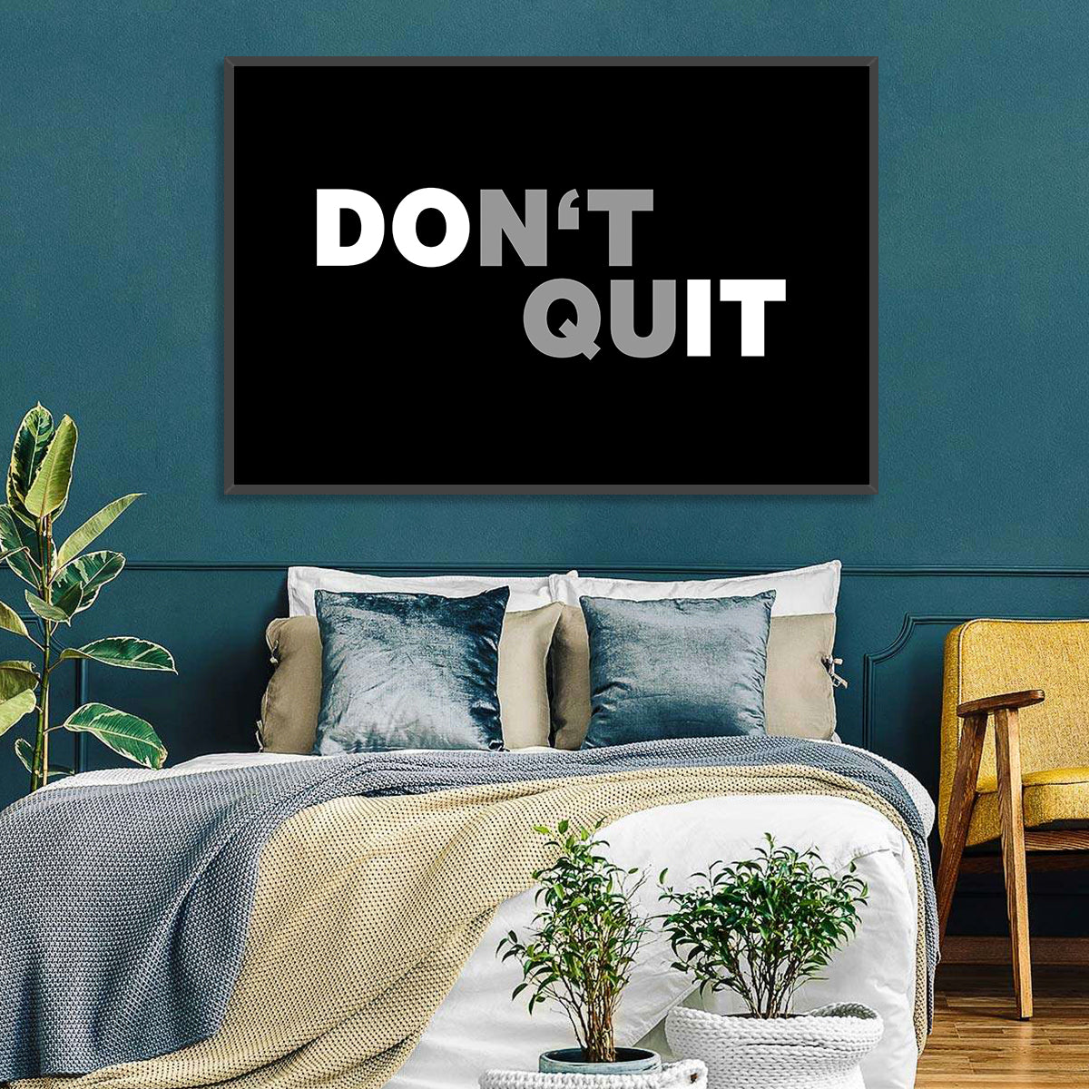 Don't Quit Minimalist Typography Wall Art in a room, landscape