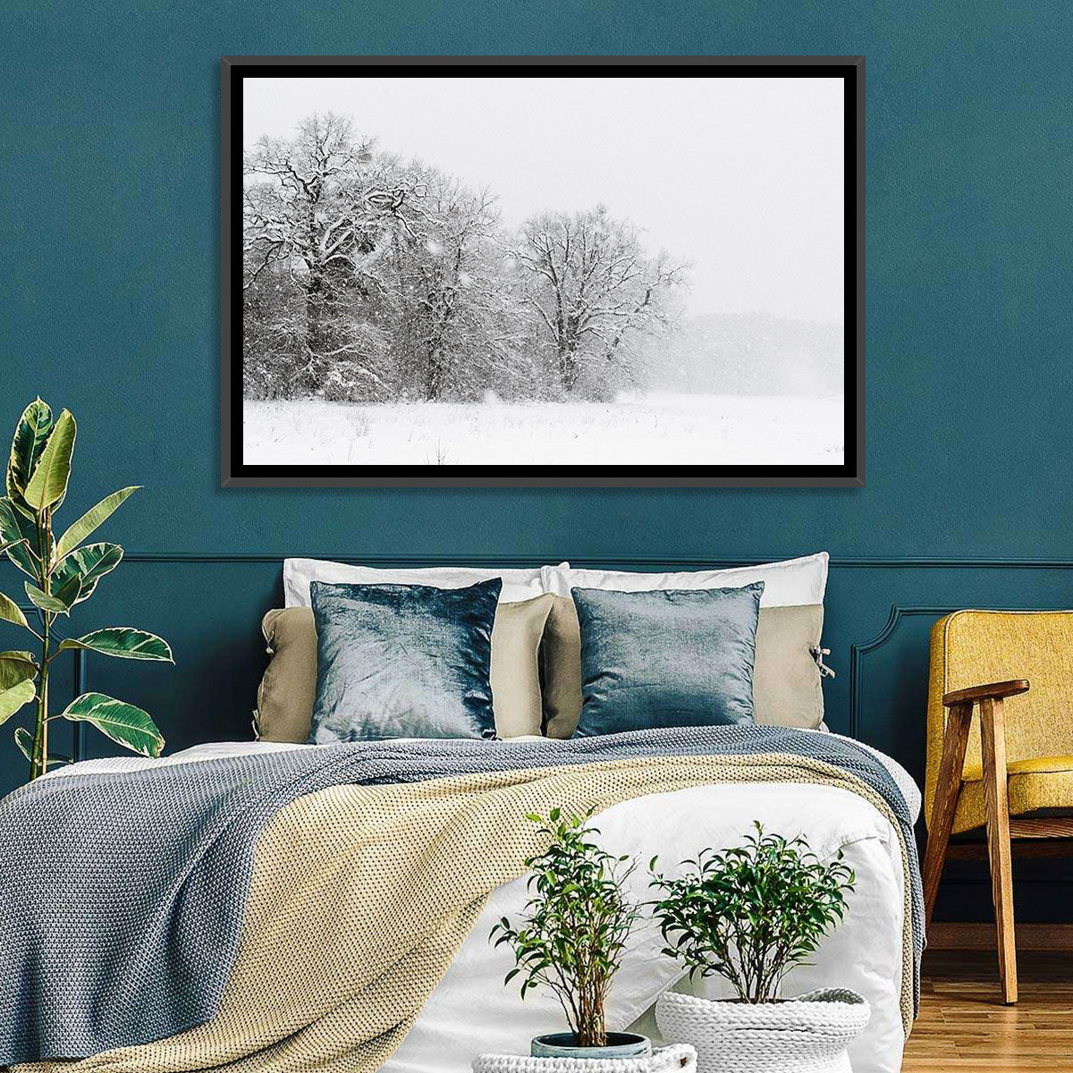 Snow-covered Trees in Fog Wall Art in a room, landscape