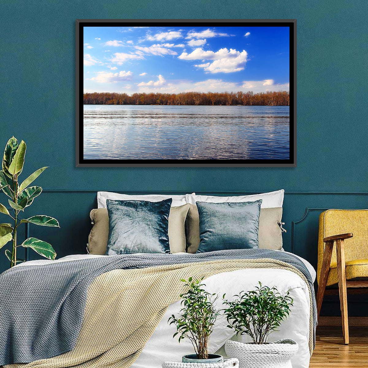 Andalusia Slough Autumn River Wall Art in a room, landscape