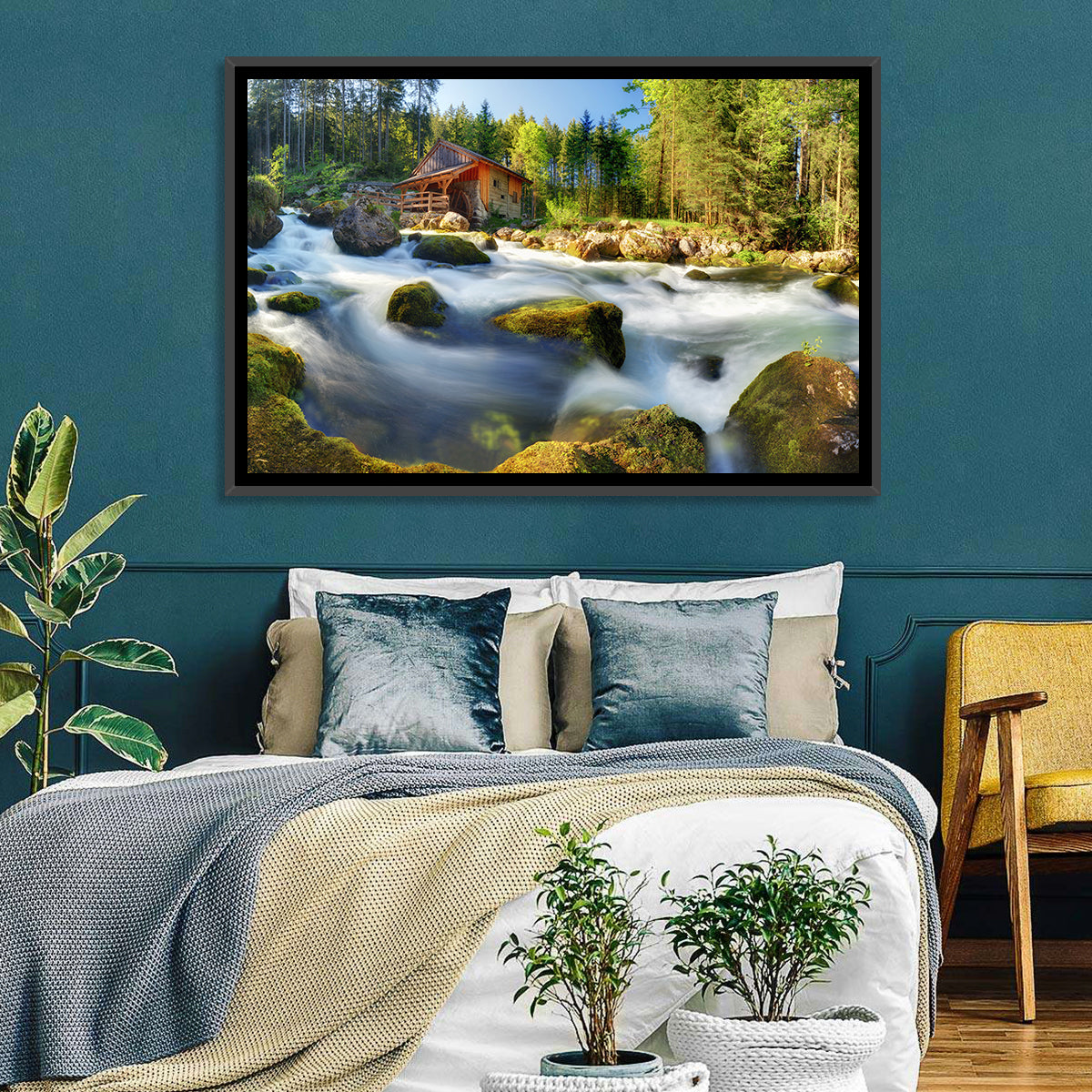 Salzburg Stream with Watermill Wall Art in a room, landscape